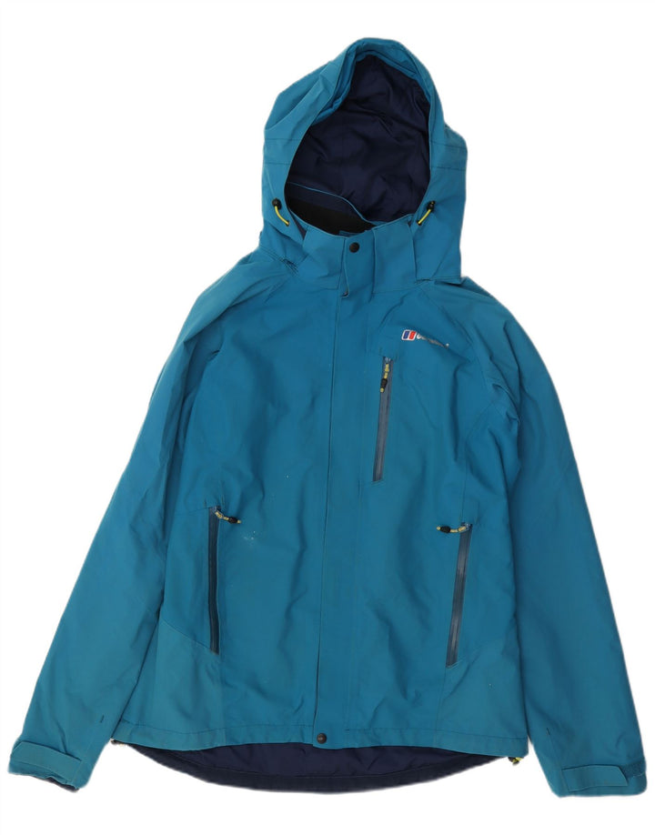 Jaqueta de chuva feminina com capuz Berghaus UK 12 poliamida azul médio