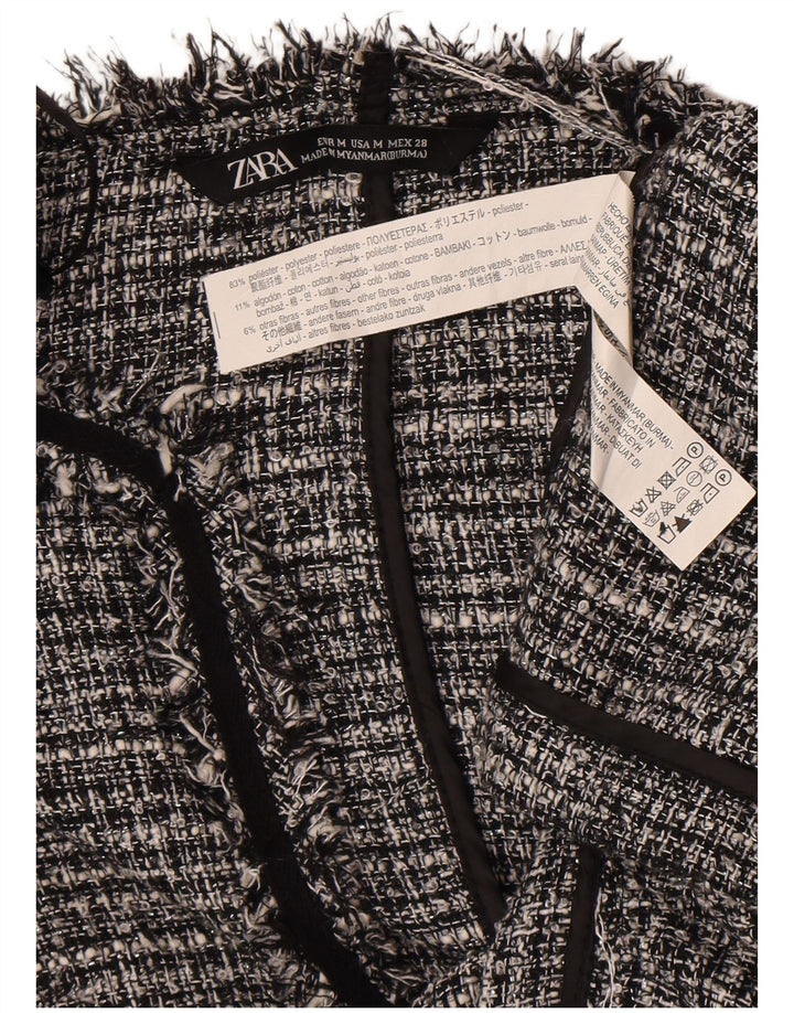 Zara Womens Open Blazer Jacket UK 14 Poliéster manchado cinza médio