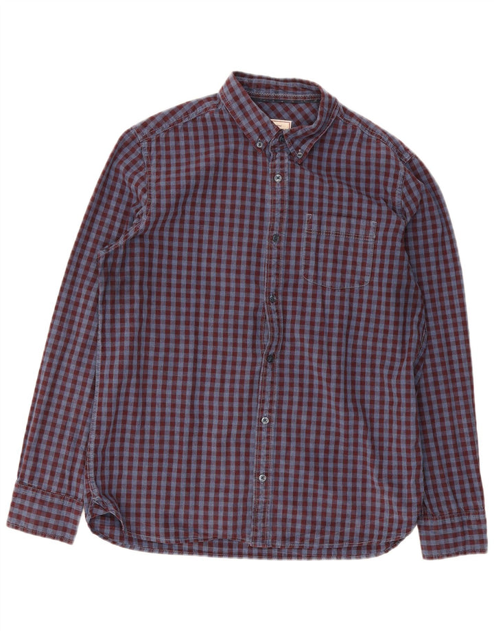 Camisa masculina de flanela Fat Face grande algodão gingham cor de vinho