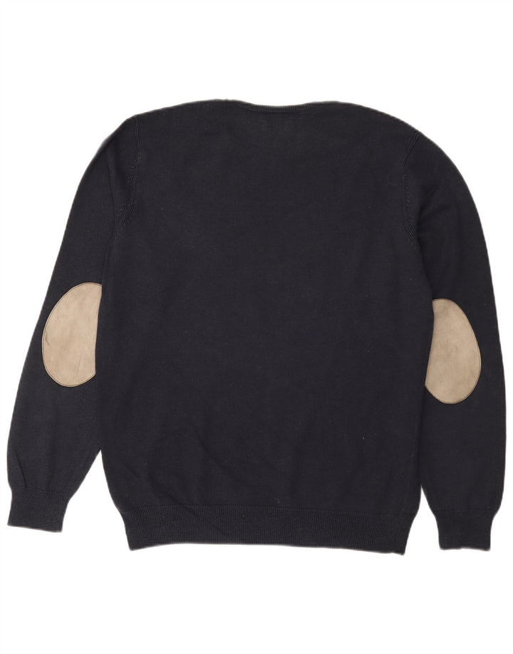Suéter masculino Massimo Dutti com gola redonda, grande algodão azul marinho