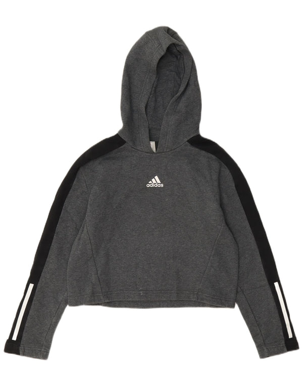 Suéter com capuz Adidas feminino cropped 11-12 anos cinza colorblock algodão