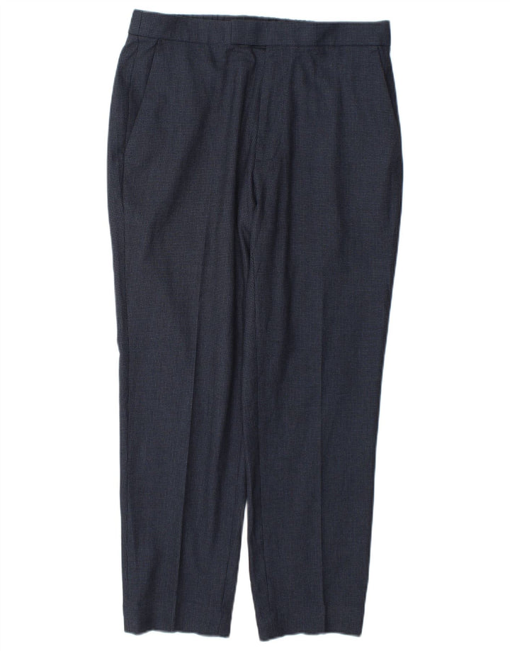 Calça masculina de terno cônico Marks & Spencer W32 L29 xadrez azul marinho
