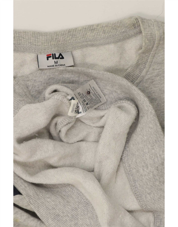 Fila moletom gráfico masculino jumper médio cinza algodão manchado