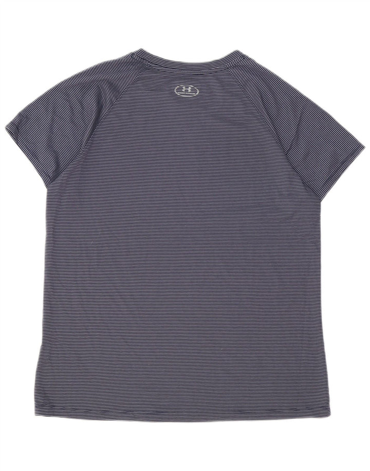 Camiseta feminina Under ARMOUR Heat Gear UK 16 grande listra azul marinho