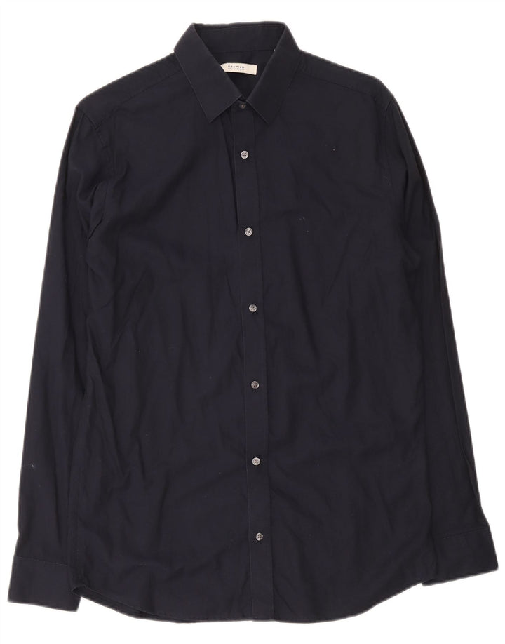 Camisa masculina Premium Jack & Jones de algodão azul marinho médio