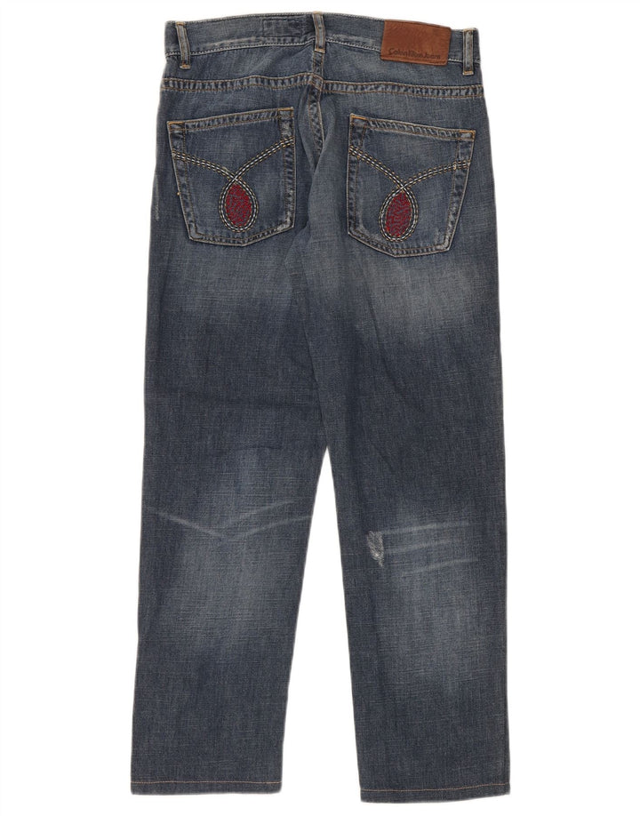 Calça jeans reta masculina Calvin Klein desgastada W31 L28 algodão azul