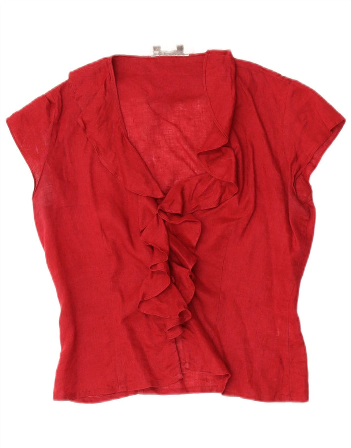 Blunauta blusa feminina com babados frontal IT 42 linho vermelho médio