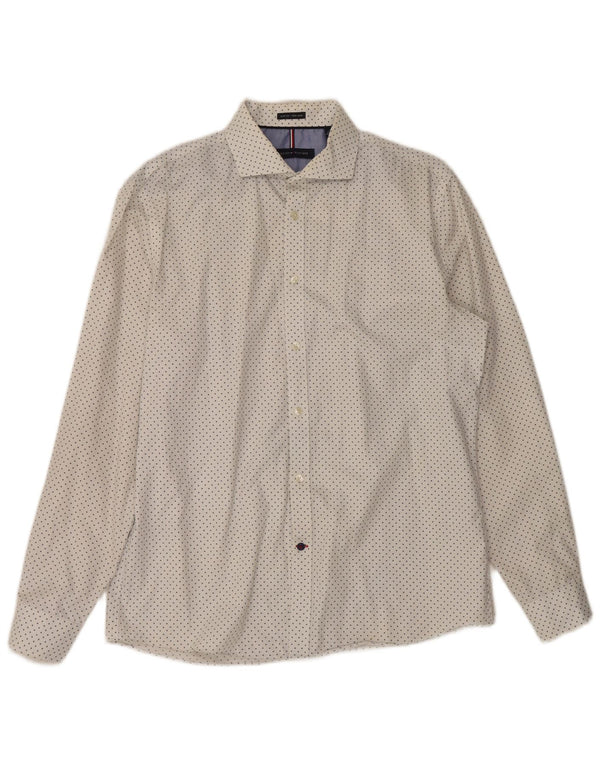 Tommy Hilfiger Mens Slim Fit Camisa Tamanho 16 Grande Branco Manchado