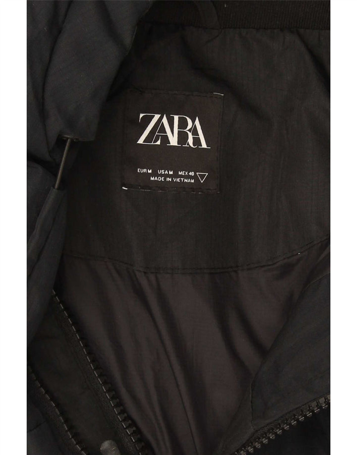 Jaqueta acolchoada com capuz masculina Zara UK 38 poliéster preto médio