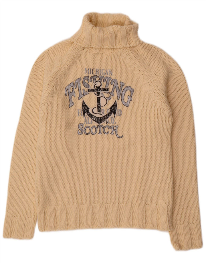 Suéter feminino Scotch & Soda com gola redonda e gráfico Reino Unido 14 médio bege