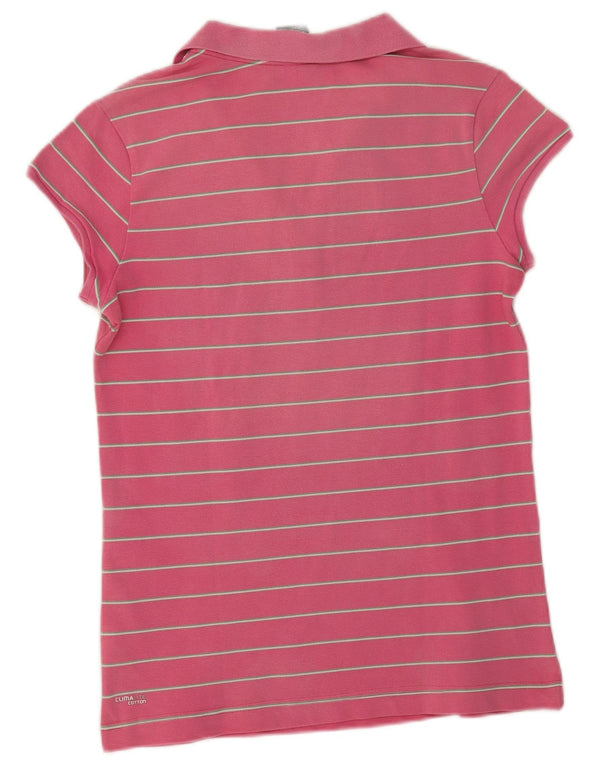 Adidas Womens Clima 365 Polo Shirt UK 16 Grande Rosa Pinstripe Cotton