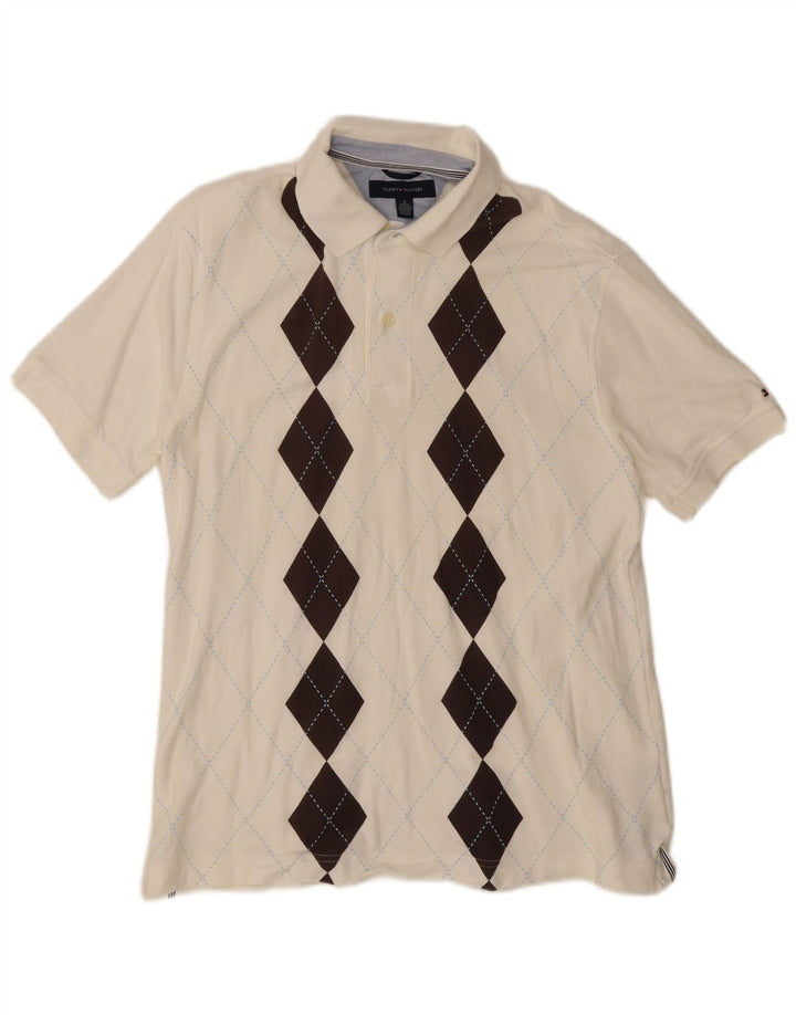 Camisa polo masculina Tommy Hilfiger média branca Argyle/algodão diamante