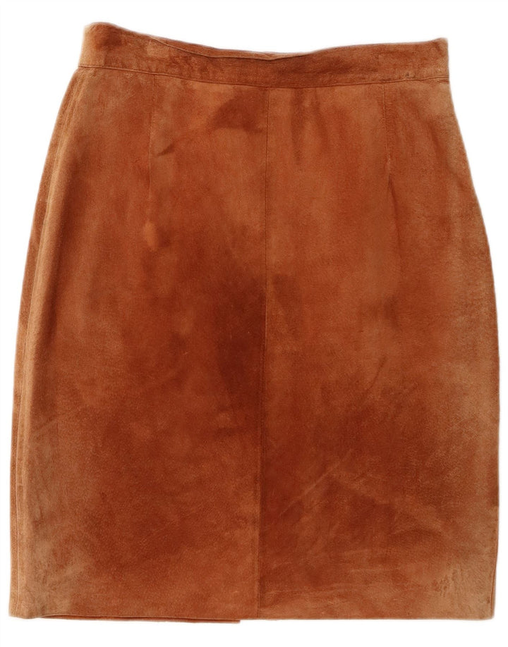 Saia lápis feminina vintage de camurça W28 couro marrom médio