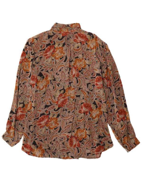 Blusa feminina VINTAGE UK 16 grande marrom floral