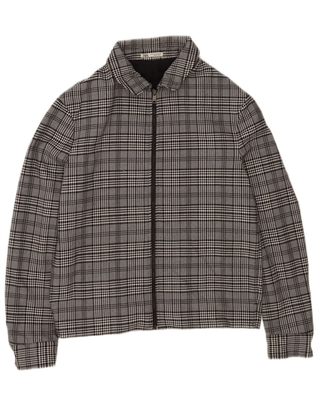 Jaqueta bomber masculina Zara UK 38 poliéster xadrez cinza médio