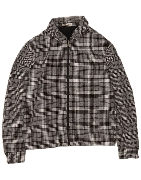 Jaqueta bomber masculina Zara UK 38 poliéster xadrez cinza médio
