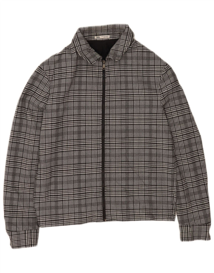 Jaqueta bomber masculina Zara UK 38 poliéster xadrez cinza médio