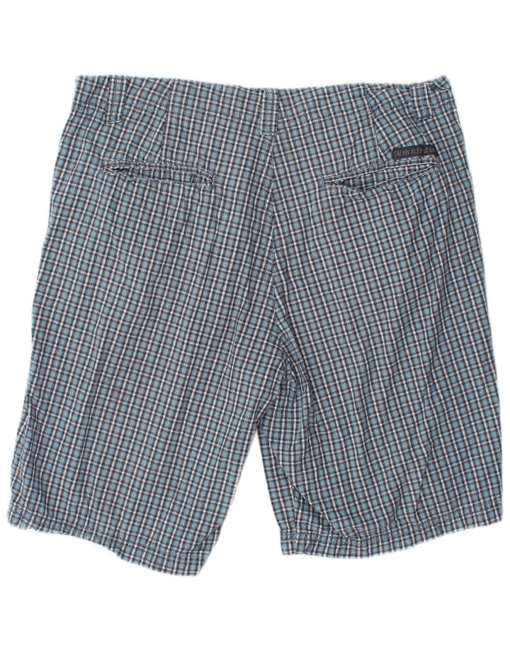 Shorts chino masculino CALVIN KLEIN W34 grande algodão xadrez azul