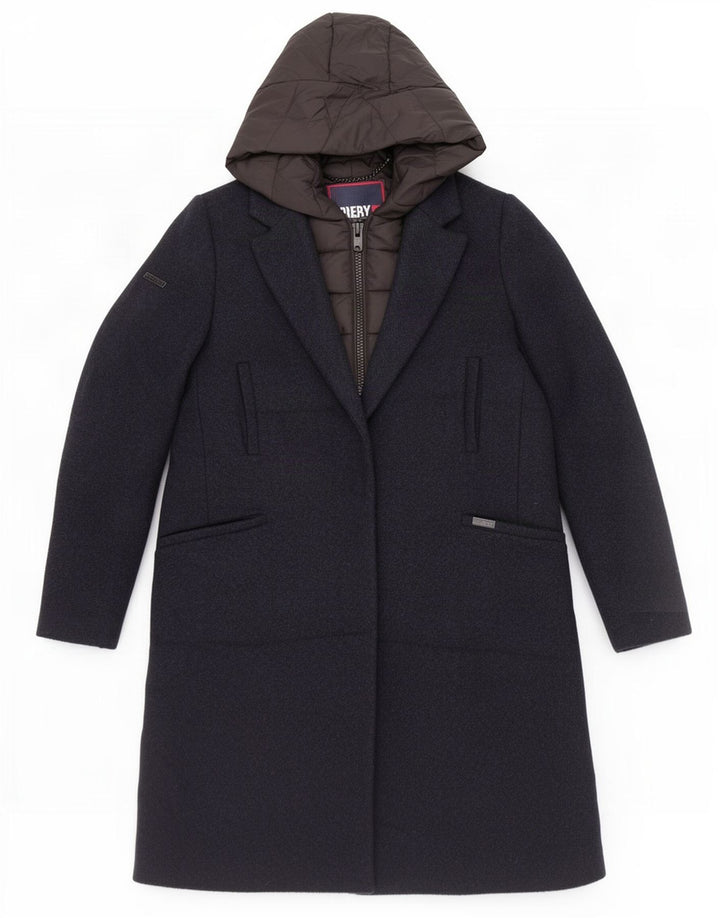 Casaco acolchoado com capuz feminino Superdry UK 10 pequeno poliéster azul marinho