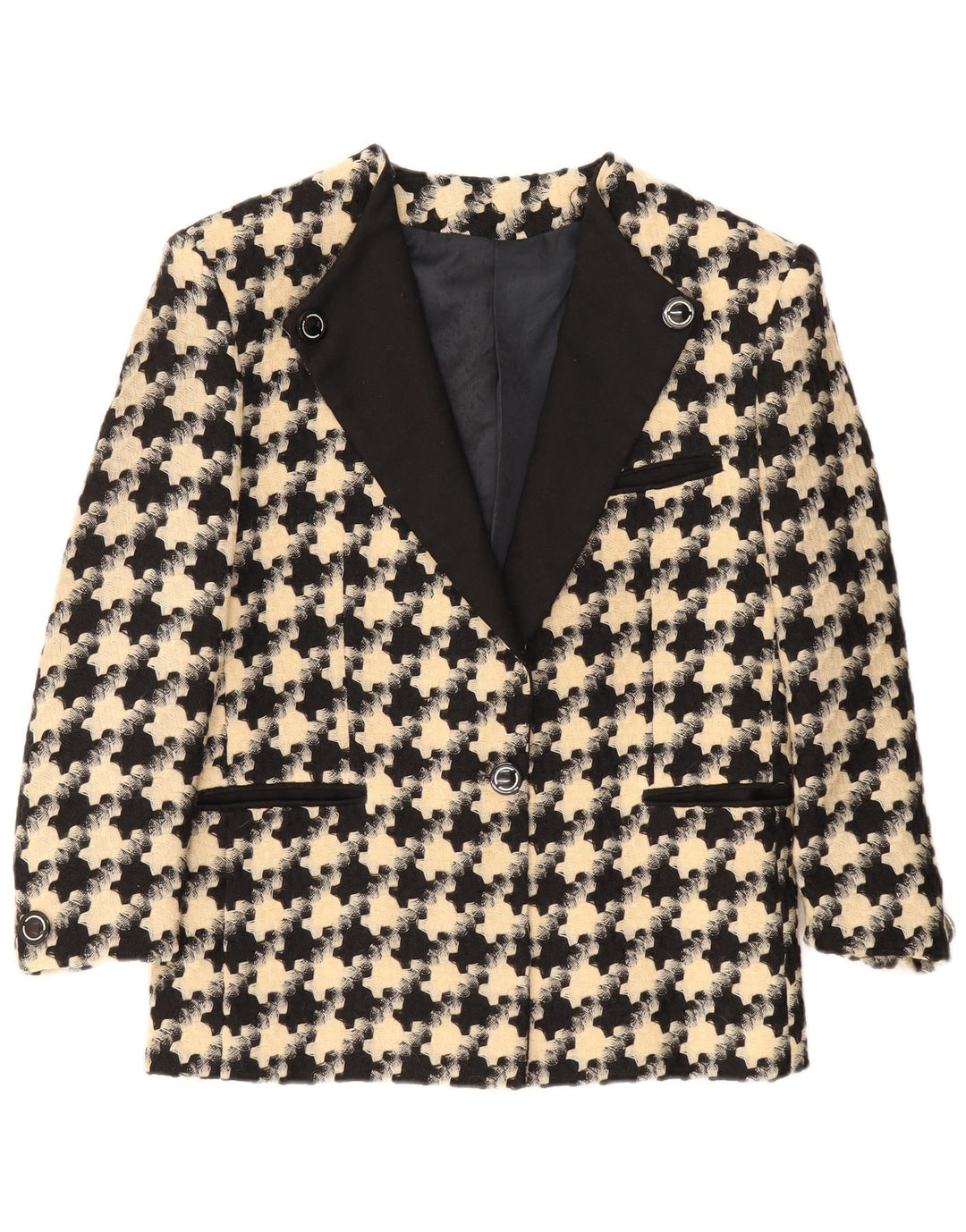 Jaqueta blazer feminina vintage com 1 botão Reino Unido 16 grande preto Houndstooth