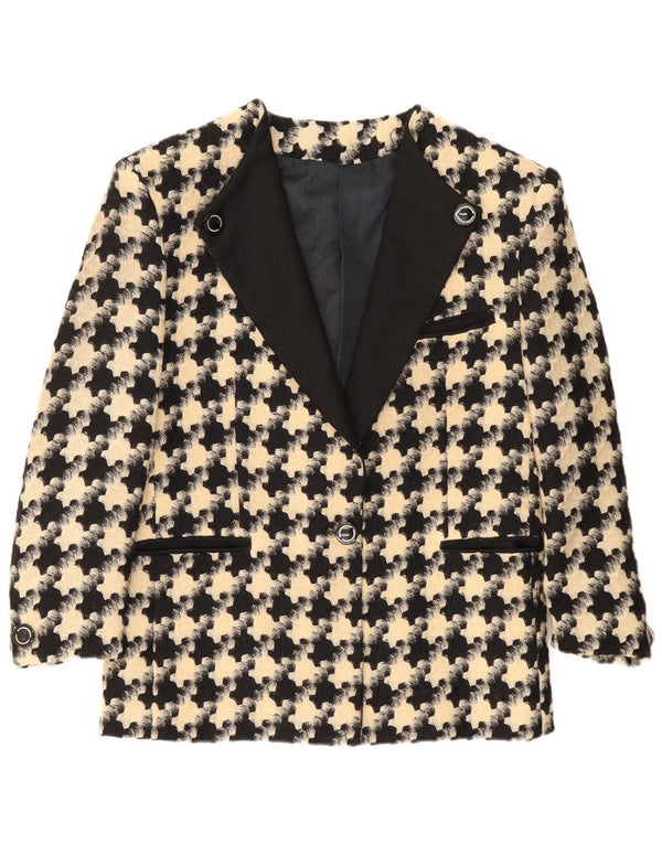 Jaqueta blazer feminina vintage com 1 botão Reino Unido 16 grande preto Houndstooth
