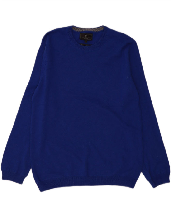 Suéter masculino Marks & Spencer com gola redonda, grande lã azul