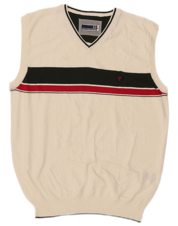 Sergio Tacchini Mens Colete Regata XL Off White Listrado Algodão