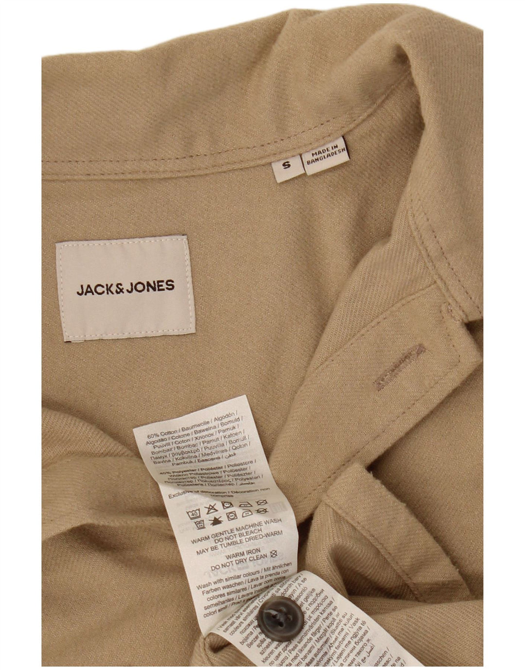 Camisa masculina de flanela JACK & JONES pequena algodão bege