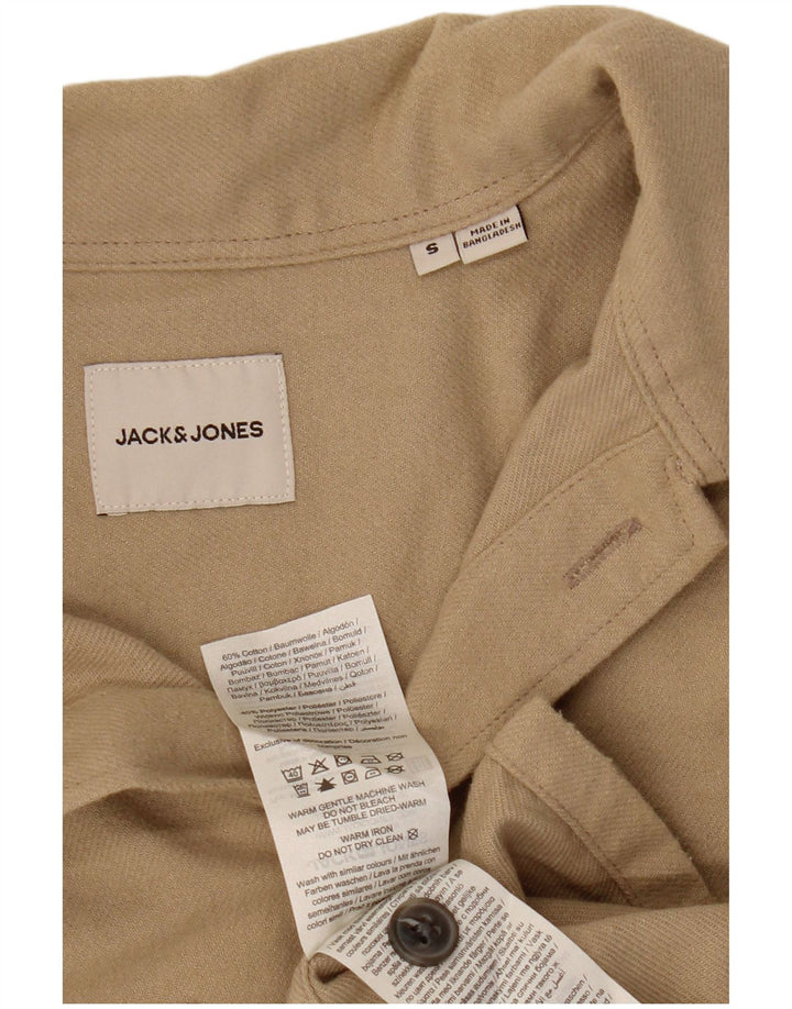 Camisa masculina de flanela JACK & JONES pequena algodão bege