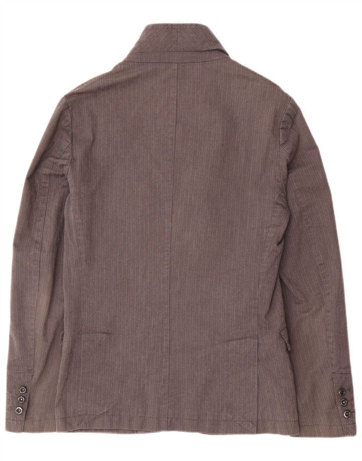 Jaqueta blazer masculina Zara com 2 botões Reino Unido 36 algodão listrado cinza pequeno