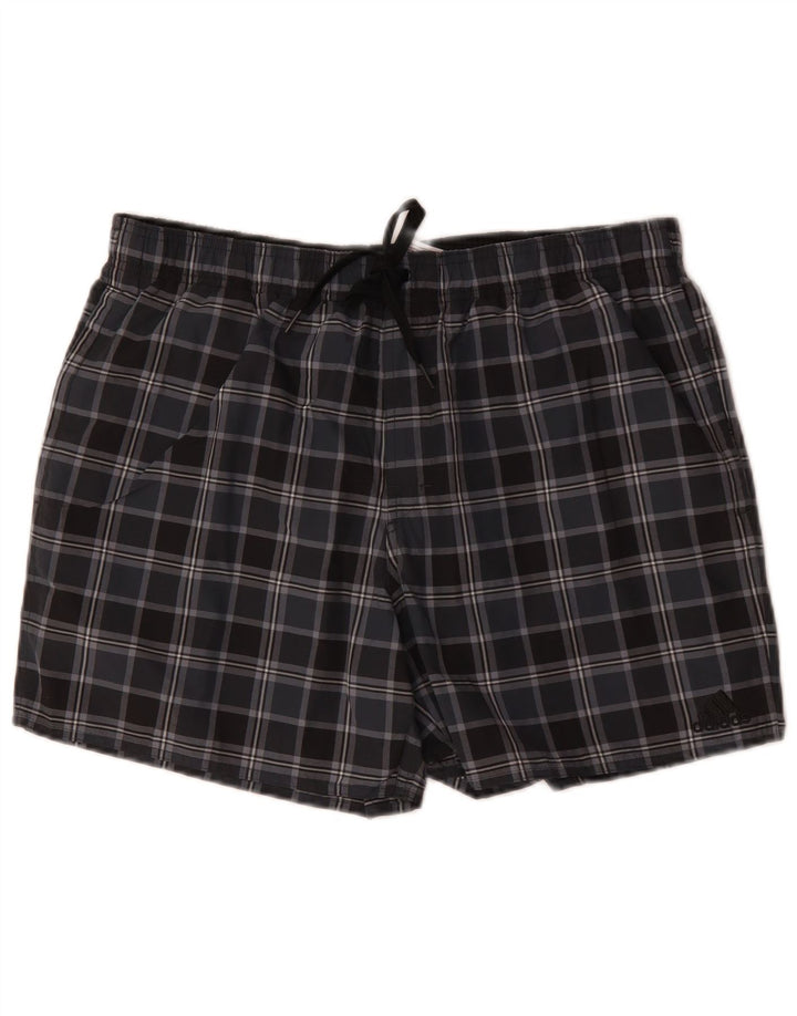 Shorts de natação masculino Adidas grande poliéster xadrez preto