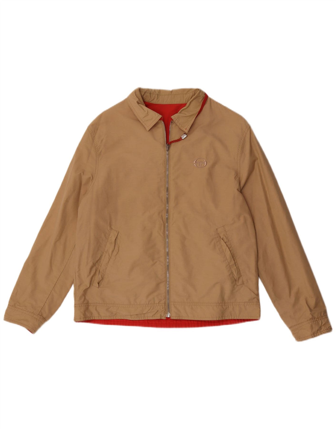Jaqueta reversível masculina Sergio Tacchini UK 38 algodão bege médio
