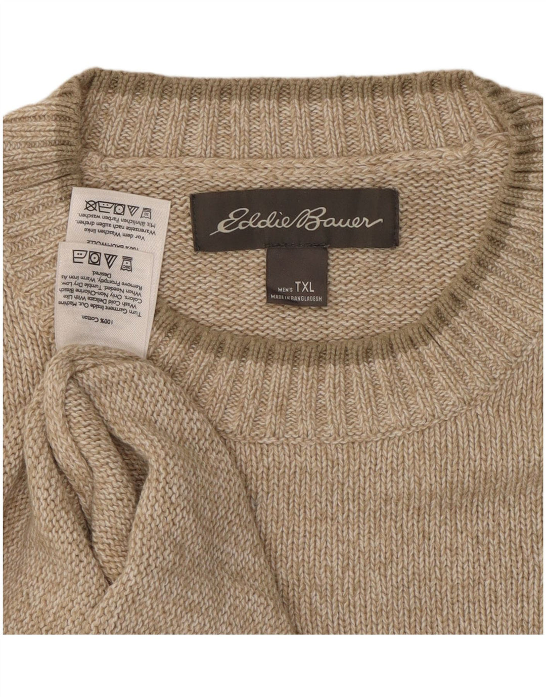 EDDIE BAUER Suéter masculino com gola redonda XL algodão bege