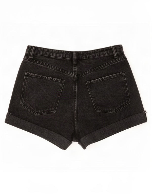 Zara Shorts jeans feminino de cintura alta UE 38 pequeno W28 algodão preto