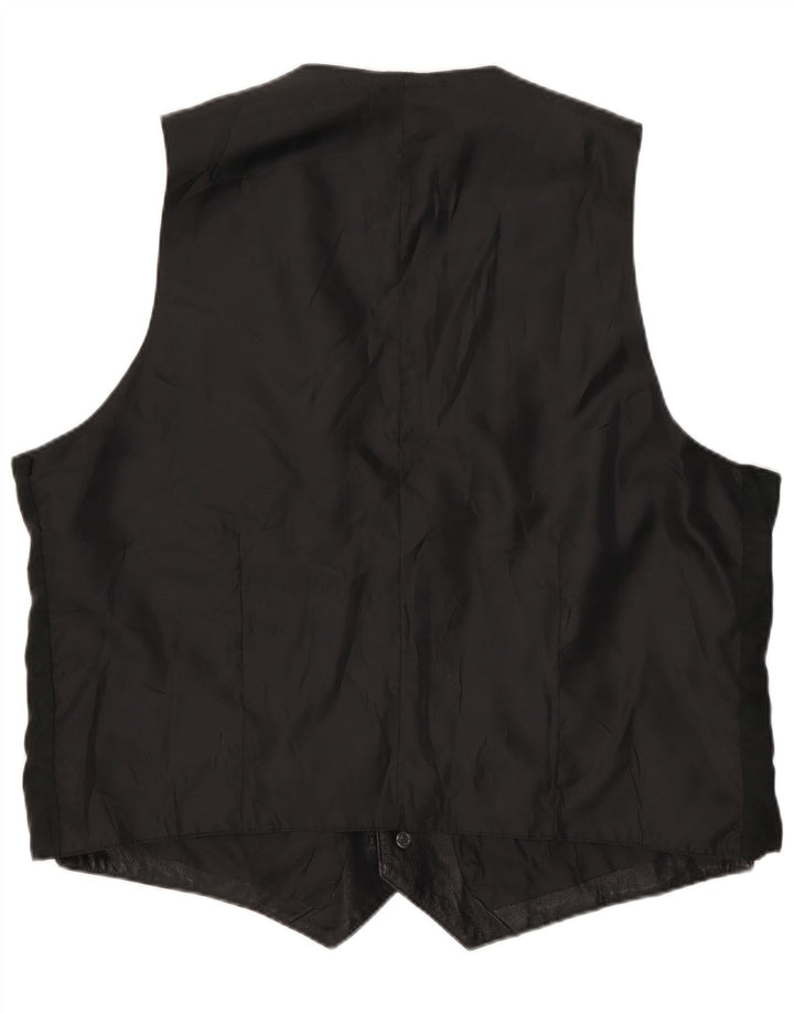 Colete de couro masculino vintage médio preto