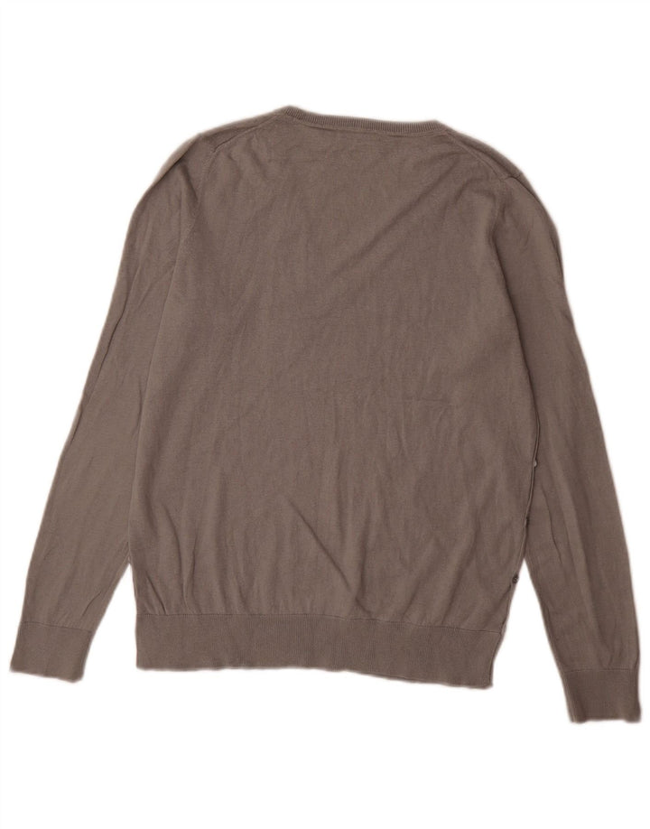 Suéter feminino Massimo Dutti com decote em V Reino Unido 14 seda cinza médio