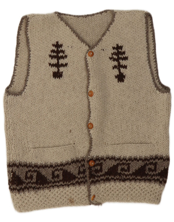 Suéter cardigã masculino vintage sem mangas grande bege Fair Isle