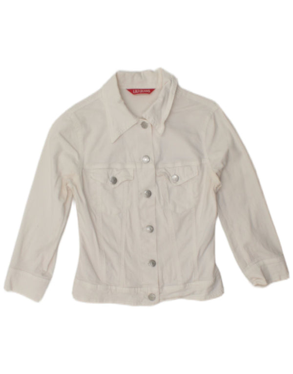 Jaqueta jeans feminina Liu Jo manga 3/4 Reino Unido 6 XS algodão branco