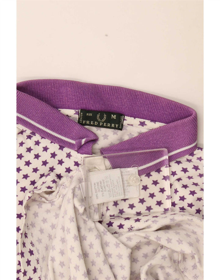 Camisa polo feminina Fred Perry Reino Unido 12 algodão manchado branco médio