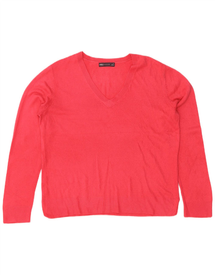 Suéter feminino Marks & Spencer com decote em V Reino Unido 14 grande vermelho