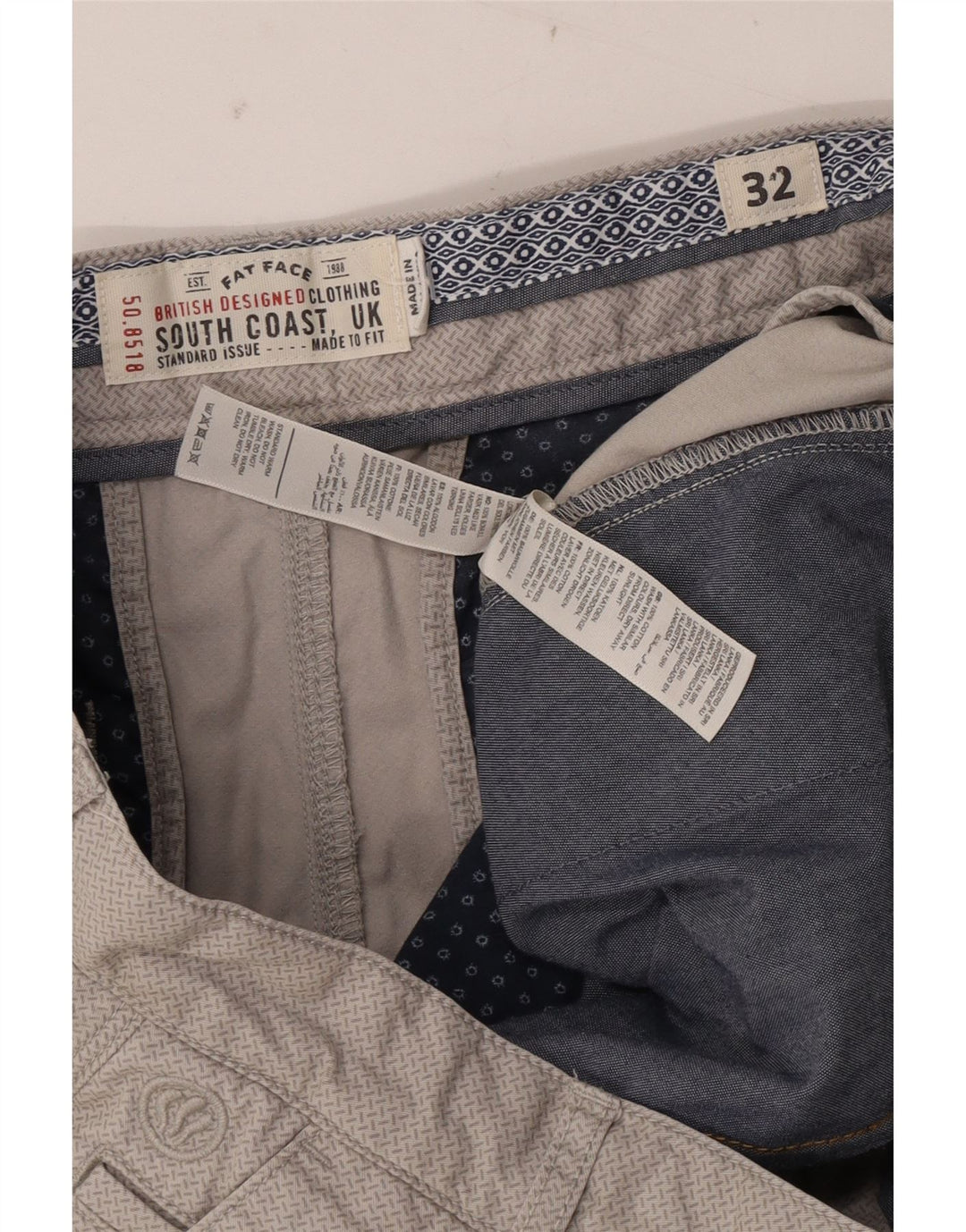 Shorts Chino Masculino Fat Face W32 Algodão Cinza Médio