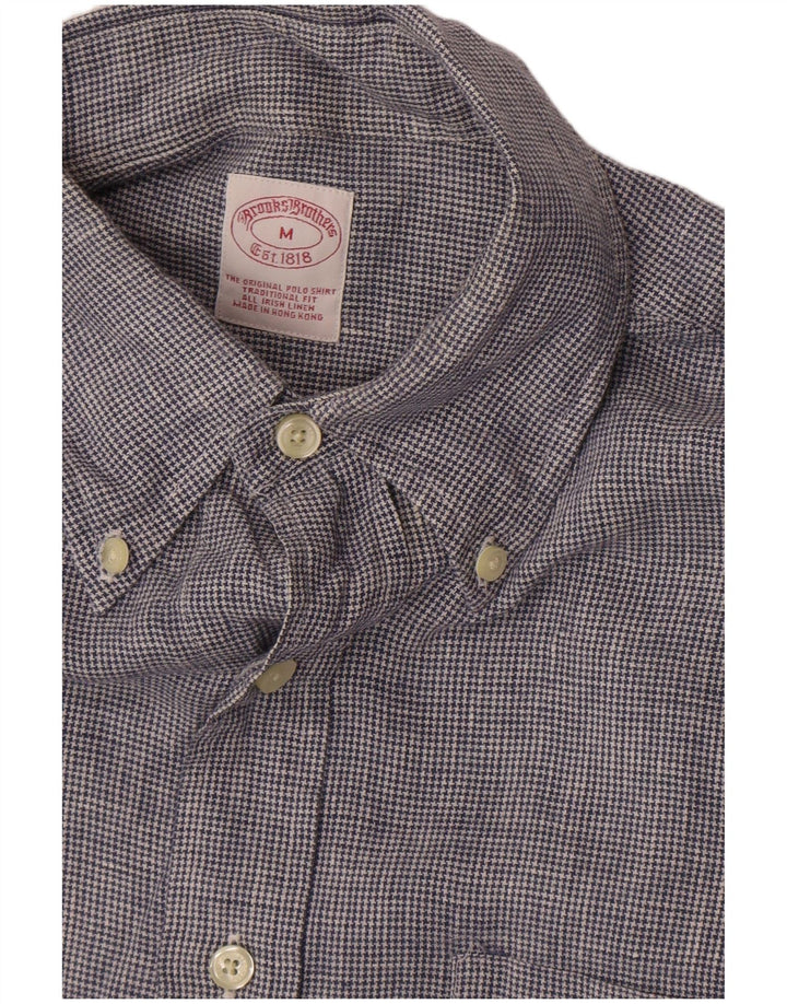Camisa masculina de manga curta Brooks Brothers azul médio Houndstooth
