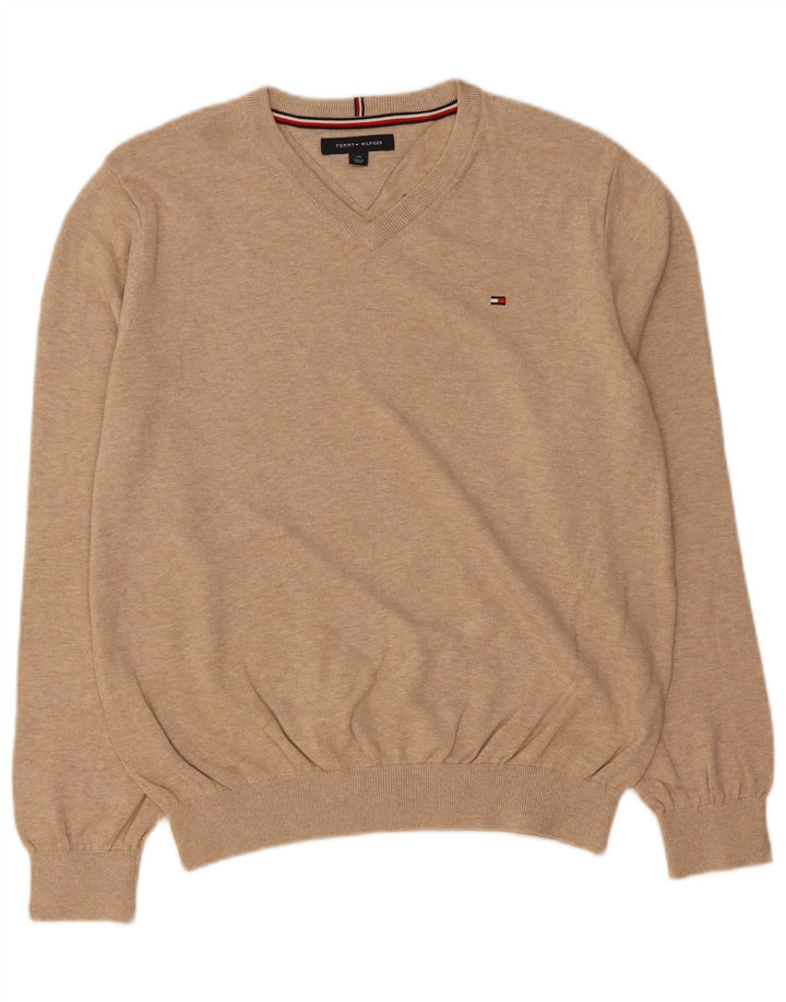 TOMMY HILFIGER Suéter masculino com decote em V grande bege