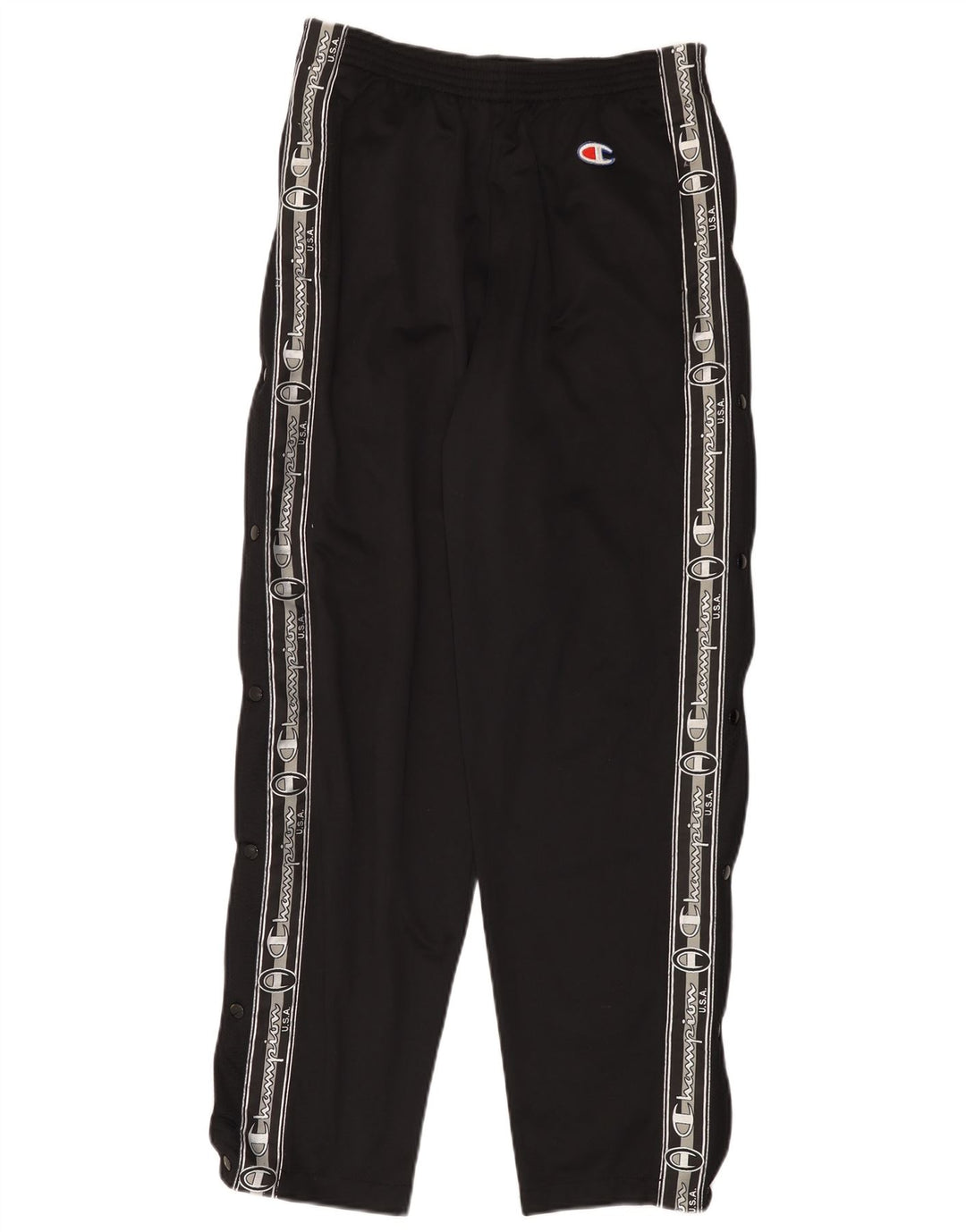 Calça de treino masculina Champion Graphic pequena preta de poliéster