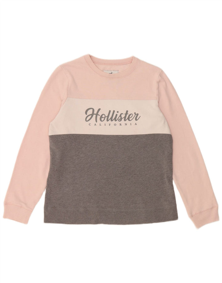 Suéter gráfico feminino HOLLISTER Reino Unido 16 bloco colorido cinza grande