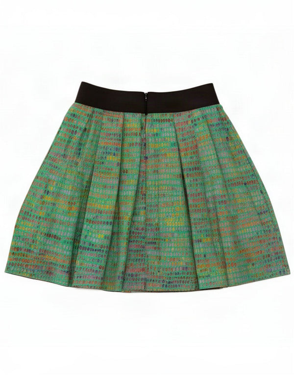 Mini saia feminina vintage de cintura alta média W26 geométrica multicolorida