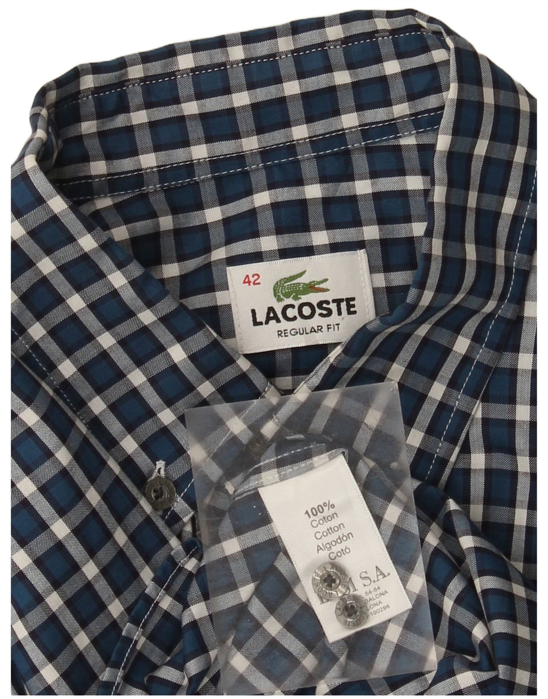 Camisa masculina Lacoste Regular Fit tamanho 42 grande algodão xadrez azul