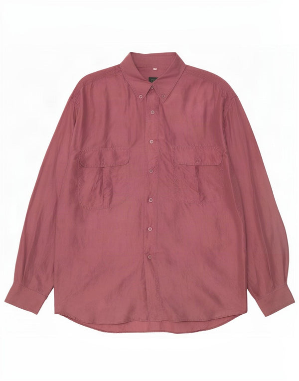 Camisa masculina vintage média de seda cor de vinho