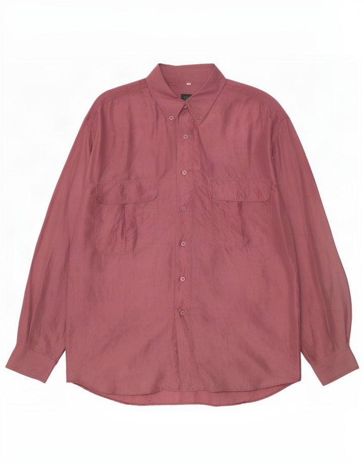 Camisa masculina vintage média de seda cor de vinho
