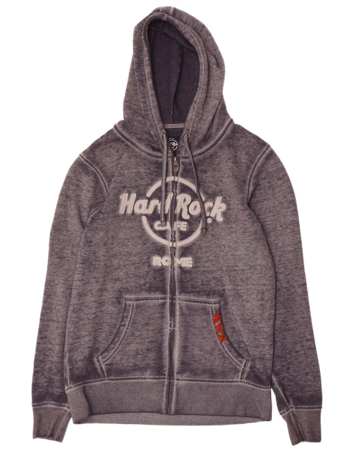 Suéter masculino com capuz e zíper gráfico Hard Rock Cafe Rome cinza médio manchado